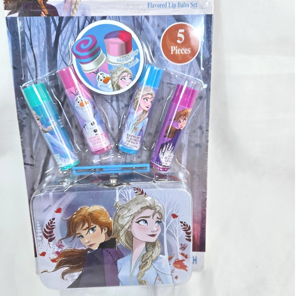 Disney Frozen 5-Piece Flavored Lip Balm Set Collectible Tin NWT Stocking Stuffer